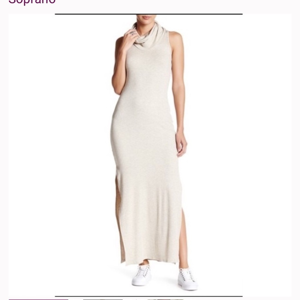 SOPRANO cowl neck beige sleeveless Maxi dress